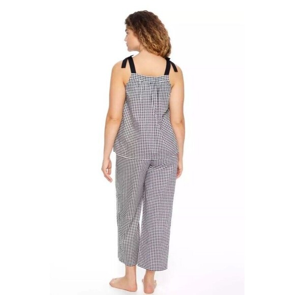 KATE SPADE NEW YORK Mini Gingham Cropped Wide Leg Pajama Set L Pockets Cotton - Picture 9 of 13